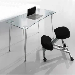 NY Scrivania in Vetro trasparente e Metallo Cromato, 120 x 60 x h 74 cm