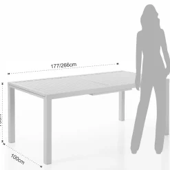 Nydri white-b tavolo int.est. in alluminio bianco opaco piano a doghe 177-266x100xh75 cm