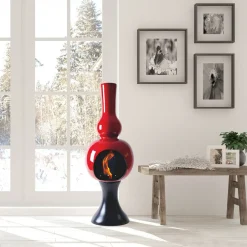 Onda red camino a bioetanolo in ceramica realizzato a mano non necessita di canna fumaria cm. h95 d30 made in italy