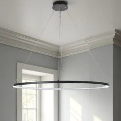 Oval ring lampadario in allumino nero opaco con filo regolabile d100 h92 cm