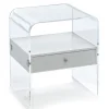Panolia tavolino / comodino in acrilico trasparente con cassetto laccato bianco opaco 40x33 h45 cm