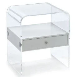 Panolia tavolino / comodino in acrilico trasparente con cassetto laccato bianco opaco 40x33 h45 cm