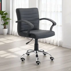 Pany black sedia da ufficio regolabile e girevole in pelle sintetica nera con ruote 57x56 h82/92 cm