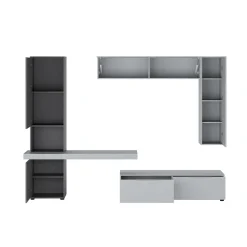 Parete soggiorno AXANDRA GRAPHITE finitura Grigio Graphite opaco Larice Grigio a poro aperto H207 L280 P496