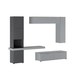 Parete soggiorno AXANDRA GRAPHITE finitura Grigio Graphite opaco Larice Grigio a poro aperto H207 L280 P496