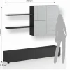 Parete soggiorno TONYA GRAPHITE LARICE finitura Grigio graphite opaco e Larice Bianco a poro aperto H194 L200 P395