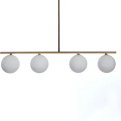 Party evo lampadario in metallo ottone anticato opaco 4 paralumi in vetro bianco opaco 95x15.5 h90 cm