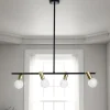 Party lampadario in metallo nero e oro paralumi direzionabili in vetro bianco opaco 94x12 h90 cm