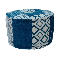 Patty white / blue pouf rotondo kamar 50 in cotone patchwork bianco e blu d50xh30 cm