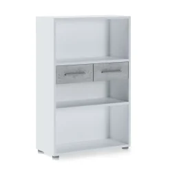Pier small libreria bassa finitura larice bianco e frontali cemento 80x35.5xh123 cm