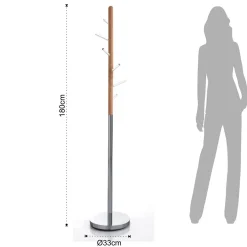 Pin appendiabiti in acciaio cromato legno massello rovere e acrilico trasparente h180xd33 cm