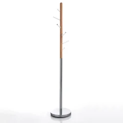 Pin appendiabiti in acciaio cromato legno massello rovere e acrilico trasparente h180xd33 cm