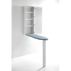 Platico pensile con asse da stiro laccato bianco opaco anta con specchio h120 l40 p18 cm
