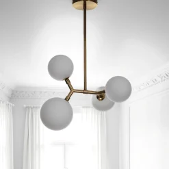 Poodle lampadario in acciaio ottone opaco e vetro bianco opaco 40x32xh65 cm