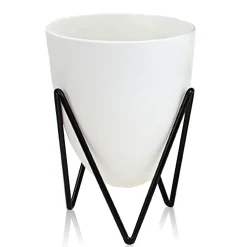 Poppy small vaso autoinnaffiante per esterno e interno ninfa small bianco opaco e acciaio nero opaco d11.5xh13 cm