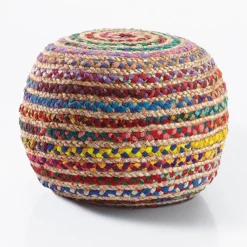 Rainbow pouf a rivestimento juta e cotone multicolore d50xh35 cm