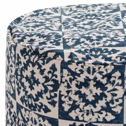Ramon pouf rotondo rivestimento 100% cotone blu decorato d45xh45 cm
