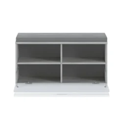 Riki panca / scarpiera 1 anta grigia finitura cemento struttura larice bianco e cuscino in pelle sintetica grigio 85x40xh46 cm
