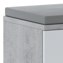 Riki panca / scarpiera 1 anta grigia finitura cemento struttura larice bianco e cuscino in pelle sintetica grigio 85x40xh46 cm