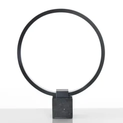 Ring lampada da tavolo led in metallo verniciato nero opaco con base in marmo nero 30x7 h37 cm