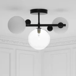 Roy lampadario / applique acciaio verniciato nero opaco 3 sfere in vetro 41x27xh27 cm