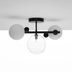 Roy lampadario / applique acciaio verniciato nero opaco 3 sfere in vetro 41x27xh27 cm