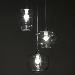 Saky clear lampadario 3 luci in vetro trasparente h126 d47 cm