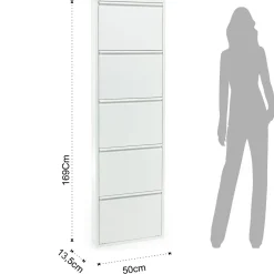 Sandy white scarpiera a parete 5/a 5 ante in metallo bianco goffrato 50x13.5xh169 cm