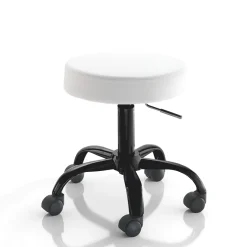 Sgabello TIZIO WHITE EVO girevole regolabile seduta imbottita pelle sintetica bianca base metallo nero h46/60 ø50