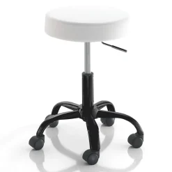 Sgabello TIZIO WHITE EVO girevole regolabile seduta imbottita pelle sintetica bianca base metallo nero h46/60 ø50
