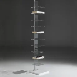 Sheer libreria a colonna 10 ripiani in acrilico trasparente e metallo cromato 30x30xh148 cm