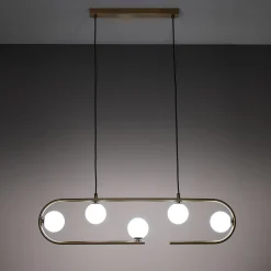 Show lampadario in acciaio ottone opaco e vetro bianco opaco 86x9.5xh22 cm