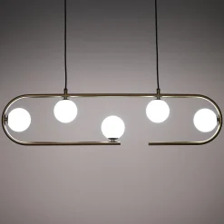 Show lampadario in acciaio ottone opaco e vetro bianco opaco 86x9.5xh22 cm