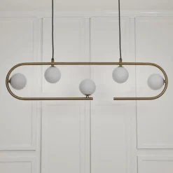 Show lampadario in acciaio ottone opaco e vetro bianco opaco 86x9.5xh22 cm