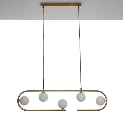 Show lampadario in acciaio ottone opaco e vetro bianco opaco 86x9.5xh22 cm