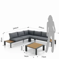 Skorpios salotto interno e esterno in alluminio antracite opaco cuscini di grigio 244x244xh80 cm