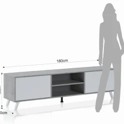 Smart varsavia porta tv 2 ante a ribalta finitura larice bianco e grigio cemento 180x40xh49 cm