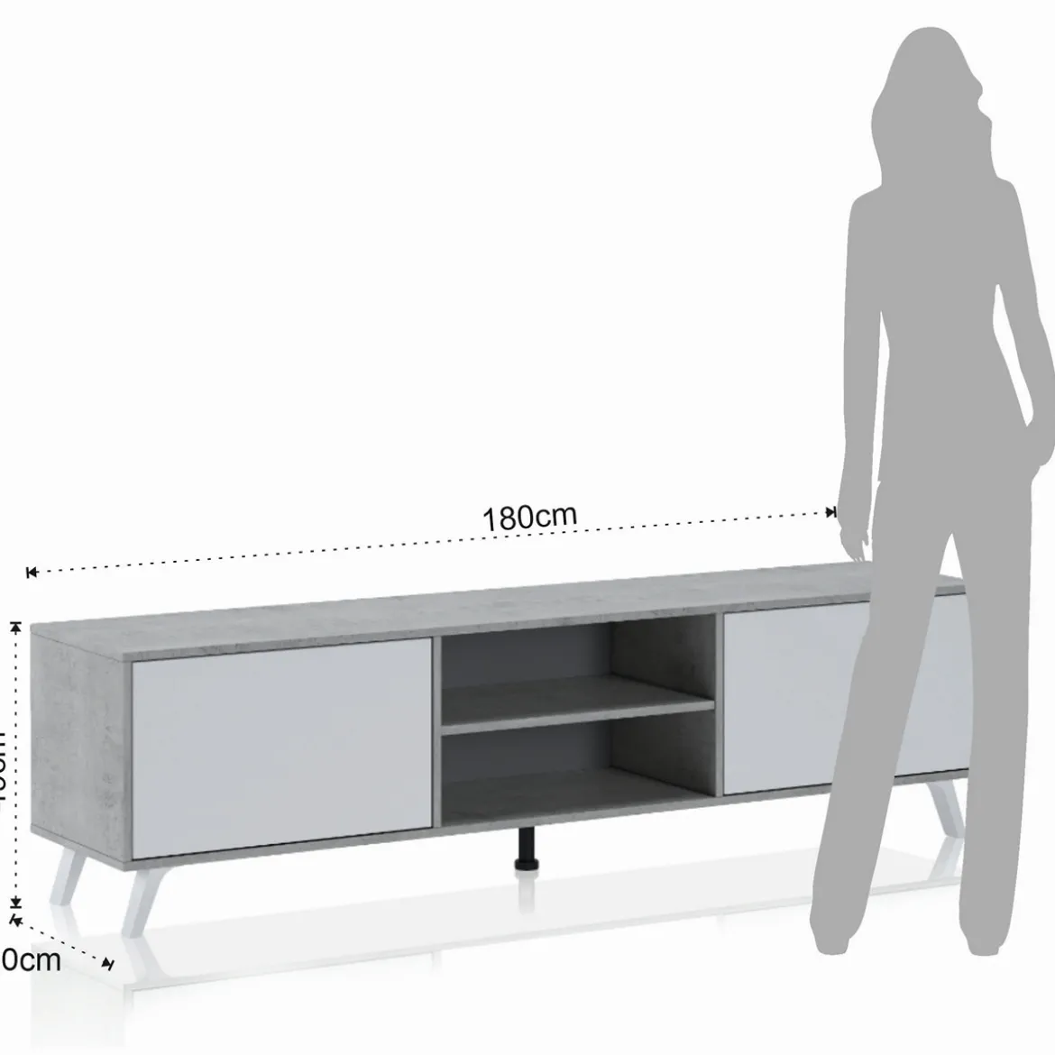 Smart varsavia porta tv 2 ante a ribalta finitura larice bianco e grigio cemento 180x40xh49 cm