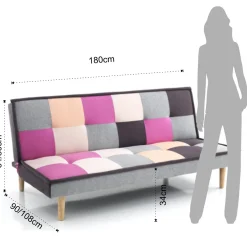 Smart-b divano letto in tessuto multi-colore l180 p90 h80