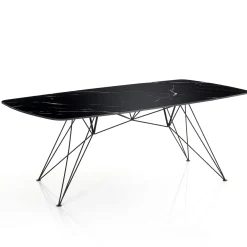 Spillo Black Marble Tavolo Scrivania struttura Metallo Nero Opaco piano Ceramica effetto Marmo Nero Lucido, h 77 x 180 x 90 cm