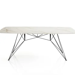 Spillo Onice Marble Tavolo Scrivania struttura Metallo Nero piano Ceramica effetto Marmo Onice Bianco Caldo, h 77 x 180 x 90 cm