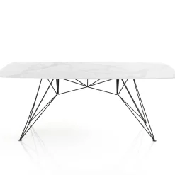 Spillo White Marble Tavolo Scrivania struttura Metallo Nero piano Ceramica effetto Marmo Calacatta Bianco, h 77 x 180 x 90 cm