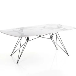 Spillo White Marble Tavolo Scrivania struttura Metallo Nero piano Ceramica effetto Marmo Calacatta Bianco, h 77 x 180 x 90 cm