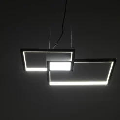 Square black lampadario led in metallo nero opaco filo regolabile 54x54 h8 cm