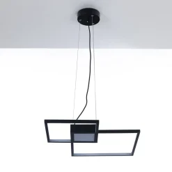 Square black lampadario led in metallo nero opaco filo regolabile 54x54 h8 cm