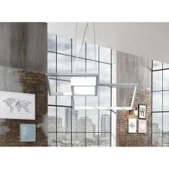 Square white lampadario led in metallo bianco opaco con filo regolabile 54x54 h8 cm