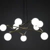 Star lampadario in metallo verniciato ottone opaco e sfere in vetro bianco opaco con cavo regolabile 110x110 h43 cm