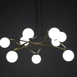 Star lampadario in metallo verniciato ottone opaco e sfere in vetro bianco opaco con cavo regolabile 110x110 h43 cm