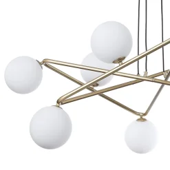Star lampadario in metallo verniciato ottone opaco e sfere in vetro bianco opaco con cavo regolabile 110x110 h43 cm