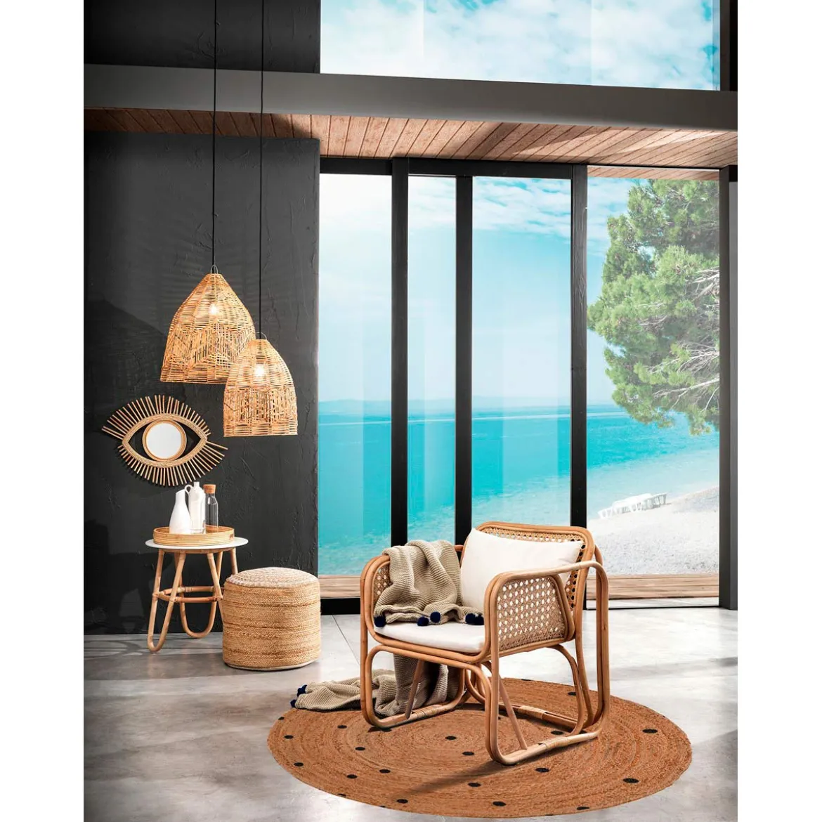 Ste tappeto in juta colore naturale d. 120 h 05 cm